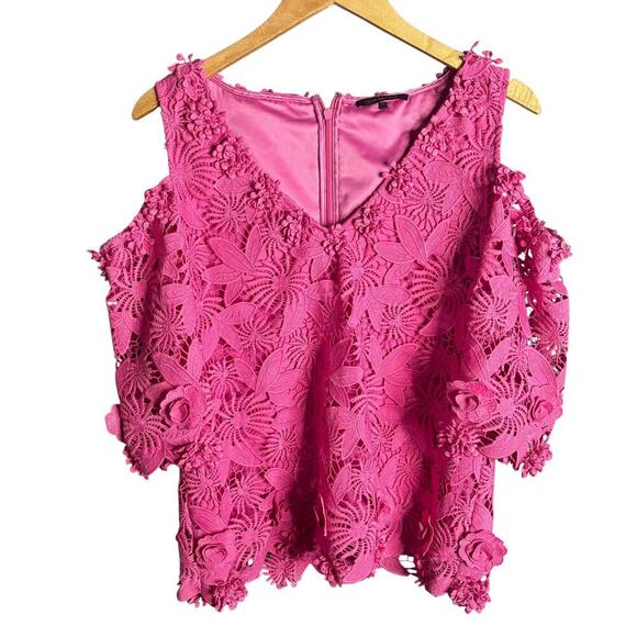 Kobi Halperin Tinley Cold Shoulder Lace Blouse Top Tulip Pink Size M - Picture 4 of 6